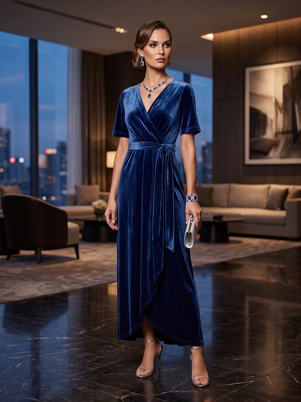 Baltic Born Katelyn Velvet Maxi Wrap Dress Navy Large